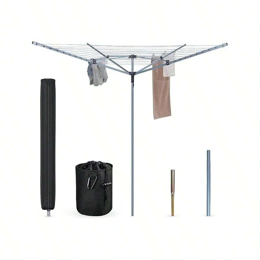 4 ARM 50M ROTARY AIRER OUTDOOR CLOTHES GARDEN WASHING LINE DRYER SPIKE COVER - B - View 1