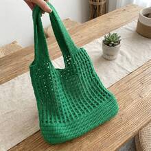 Women's Woven Tote Bag Large Capacity Minimalist Shoulder Bag Lightweight Breathable Hollow Out Knit Handbag For Summer Beach Vacation Casual Daily Shopping Travel - 白色 - 查看 9