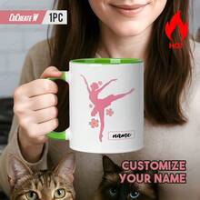 1pc Personalized Ballet Mug With Ballerina Silhouette & Cherry Blossoms - Custom Name/Text Coffee Cup, 11oz Ceramic Tea Cup For Dancers, Dance Gifts For,, Dance Teachers, Dishwasher - Màu đen, 11 oz - Xem 7