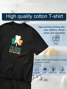 Men's T-Shirt, Women's T-Shirt,  St Patrick's Day Themed Designs Featuring,  I'm Irish We Don't Do That Keep Calm Thing   Green White Orange Shamrock Design   Centered On Black T Shirt   Bold Text With Colorful Leaf   Stylish And Playful Statement   Celebrate Irish Spirit   Fun And Casual Look Comfortable And Versatile Outdoor Casual Short Sleeve - Negro - Ver 6