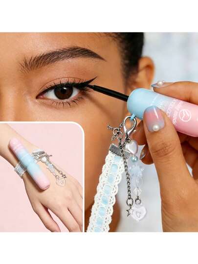 Adorable Keychain Eyeliner | Dreamy Pink-Blue Gradient Bottle With Heart & Star Charm | Waterproof, Sweat-Proof & Quick-Drying, Ultra-Fine Tip | Highly Pigmented Matte Black, Long-Lasting | Perfect Delicate Gift