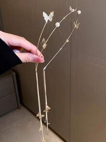 1件水钻蝴蝶和仿珍珠流苏发箍，精致发圈，用途广泛，适合户外和拍照，家居美发配饰发带 - 其他 - 查看 2
