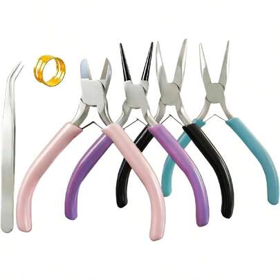 KLONKEE 6 PCS Mini Jewelry Pliers Tools Set For Jewelry Making & Repair Supplies - Flat/Bent/Round/Needle-Nose, Small Craft Wire Cutters Pliers Kit For Crafting, Wire Wrapping, Ring, Earring, Beading