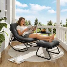 AOXUN Outdoor Rocking Chair With Ottoman For Adults, Rocking Lounger Weatherproof Metal Relaxing Chair Maximum Load 160 Kg For Garden, Patio And Balcony - Grey - View 3
