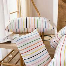 Rainbow Striped Duvet Cover Set Queen Size, 100% Cotton Bedding Set With Zipper Closure & 8 Corner Ties, Luxury Linen Like Bedding, Soft Breathable Comforter Cover For All Seasons - 彩色 - 查看 5