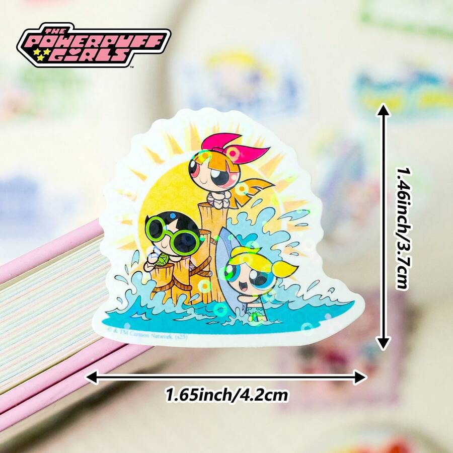 THE POWERPUFF GIRLS 20pcs Anime Theme Cute Sticker Set, Including Bubble, Flower And Little Girl Characters, Colorful And Fun, Suitable For School Supplies, DIY Crafts, Gifts, Etc., Perfect For Fans - A - View 1