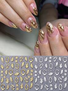 2 miếng dán móng tay họa tiết hình học lấp lánh vàng bạc 5D, decal móng tay kim loại tự dính, phụ kiện trang trí móng tay cho salon, đồ dùng DIY. - Nhiều màu - Xem 1