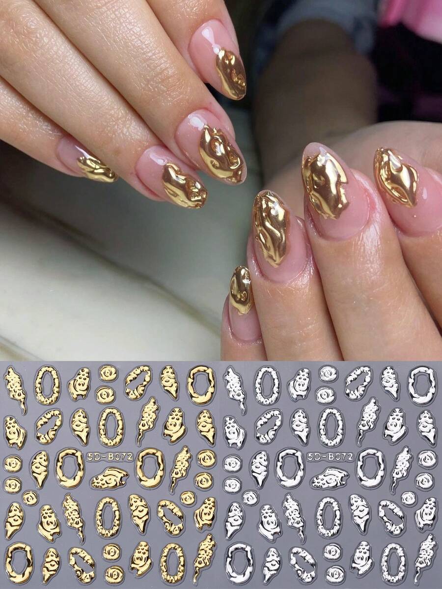 2 miếng dán móng tay họa tiết hình học lấp lánh vàng bạc 5D, decal móng tay kim loại tự dính, phụ kiện trang trí móng tay cho salon, đồ dùng DIY. - Nhiều màu - Xem 1