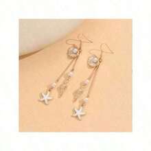 New Pearl Shell Earrings For Women Vacation Style Fashion Starfish Ear Hooks High-End Tassel Conch Earrings For Women S0JL - Gold - View 4