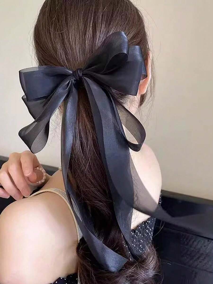 1个女士特大号蝴蝶结发夹，飘逸时尚优雅甜美发饰，适合各种场合，发爪、发夹、发卡、发卡 - 黑色 - 查看 1