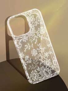 1个优雅浪漫蕾丝图案防滑透明气垫软手机壳，适用于 11/12/13/14/15/16 Pro Max - 彩色 - 查看 1