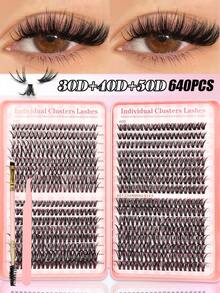 Asiteo 640pcs D-Curl Individualized Lashes, 30D+40D+50D Single Cluster False Eyelashes, High Capacity 3 Styles Natural & Soft Fake Lashes, Comfortable Wear For Daily Life, Wedding, Party, Music Festival, Travel, Gift & Gathering - D - View 1