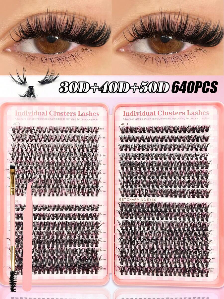 Asiteo 640pcs D-Curl Individualized Lashes, 30D+40D+50D Single Cluster False Eyelashes, High Capacity 3 Styles Natural & Soft Fake Lashes, Comfortable Wear For Daily Life, Wedding, Party, Music Festival, Travel, Gift & Gathering - D - View 1