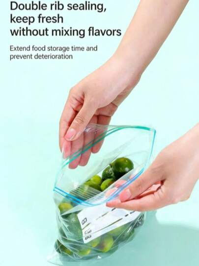 10pcs/Pack Food Storage Bags, Double Layer Airtight Seal Plastic Bags, Transparent Food Packaging Bags For Grains, Meat, Fruits And Vegetables, Fridge Freezer Bags, Thick Seal Bags, Kitchen Supplies