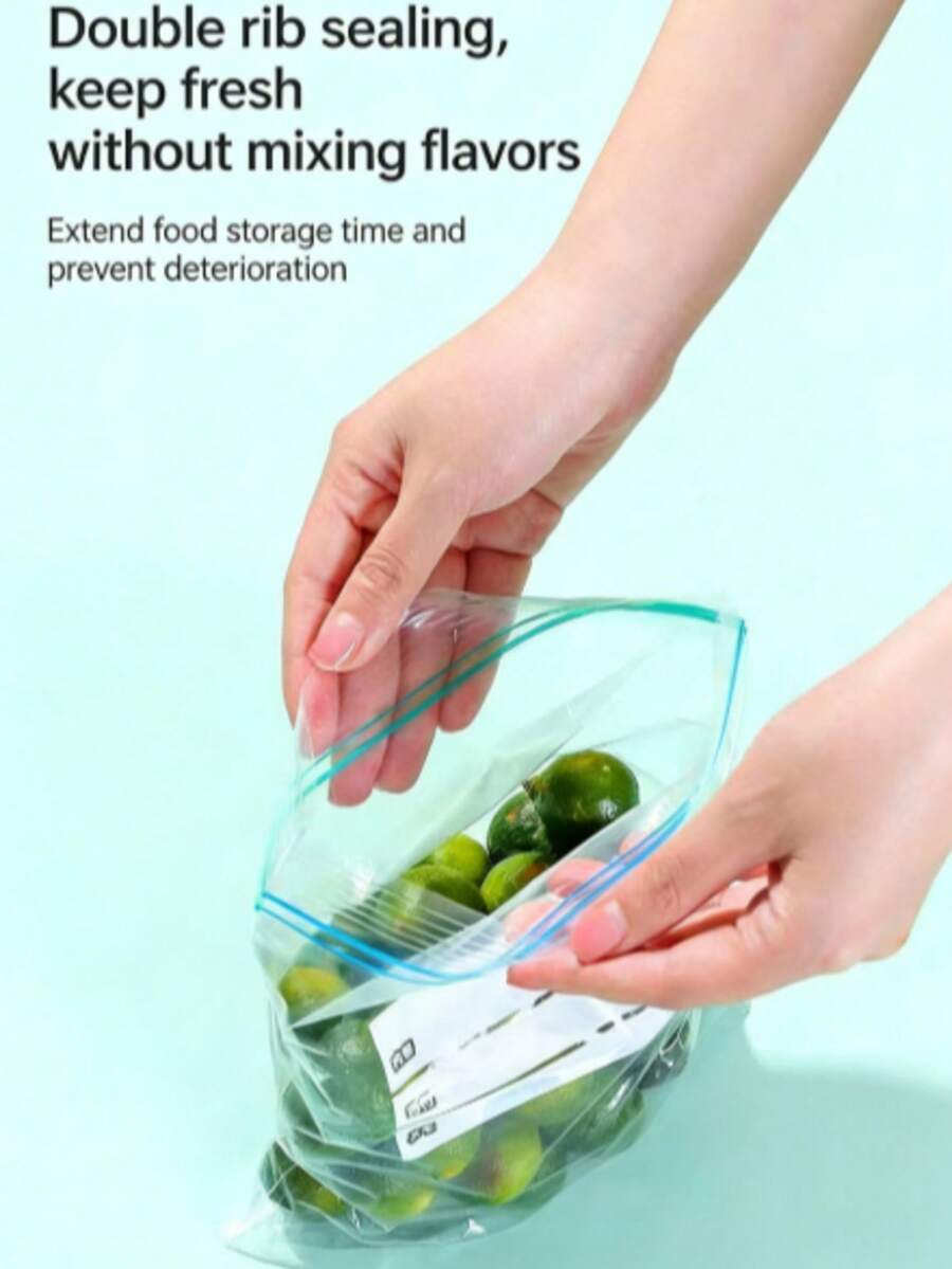 10个/包 食品保鲜袋，双层密封塑料袋，透明食品包装袋，适用于谷物、肉类、水果和蔬菜，冰箱冷冻袋，加厚密封袋，厨房用品 - 查看 1
