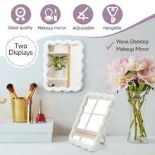1pc Cute Wavy Cream-Colored Makeup Mirror, Suitable For Desktop/Wall Mounting, Applicable For Dorm, Vanity, Office, Makeup, Room Decor, Wardrobe, Travel, Bedroom, Cosmetic Accessories, Small Mirror, Compact Mirror, Hand Mirror - Multicolor - View 8