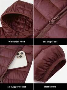 CAMEL CROWN Wantdo 女士可收纳轻便短款羽绒服（带帽） - 暗綛紅 - 查看 4