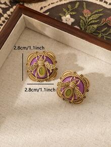 一对独特圆形精致蜜蜂造型金属耳环，时尚饰品，适合女性日常、节日、派对佩戴 - 耳環 - 查看 6