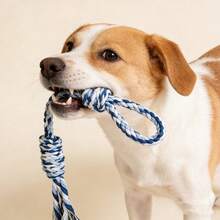 1pc Pet Dog Tug Of War Toy, Chew Rope Knot Ball Interactive Toy - Dark Blue - View 2