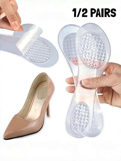 1 Pair/2 Pairs Women's Shock-Absorbing, Arch Support 3/4 Length Transparent Dot Massage High Heel Sandal Insoles, Fashion Shoe Accessories