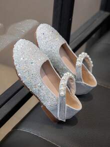 1 Pair Baby Flat Shoes, Girls Princess Shoes With Rhinestones, Spring/Autumn Toddler Shoes - Beige - View 4