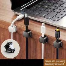 6 件装磁性理线夹，防缠绕设计，手机充电线整理器，多功能理线器，适用于办公桌、床头柜和汽车，牢固固定各种线缆，从此告别凌乱的桌面，妇女节礼物 - 黑色 - 查看 3