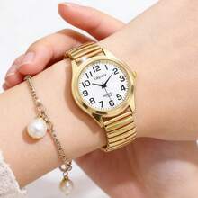 XAPWV 1 件超大表盘阿拉伯数字石英表，弹性表带，男女通用复古风格 - 金色 - 查看 2