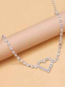 1pc Silver Crystal Heart Anklet, Suitable For Ball, Party, Beach - Silver - View 4