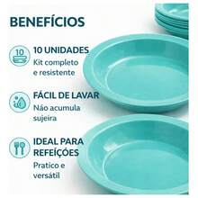 Set Of 10 Round Plastic Deep Plates For Meals - Aqua Green - View 3