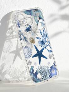 1个夏季治愈系海洋生物与花卉图案手机壳，防摔加厚透明保护套，兼容三星A05、A05S、A13、A14、A15、A53、A54、A55、A56、S22、S23、S24、S25、11、12、13、14、15、16、17 Pro Max - 彩色 - 查看 2