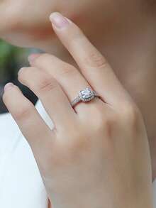 Anillo de moissanita único, plata de ley 925 hipoalergénico, anillo de compromiso/boda, diseño minimalista, uso diario versátil, regalo de boda/aniversario/cumpleaños, viene con caja de regalo y certificado - Plateado - Ver 4