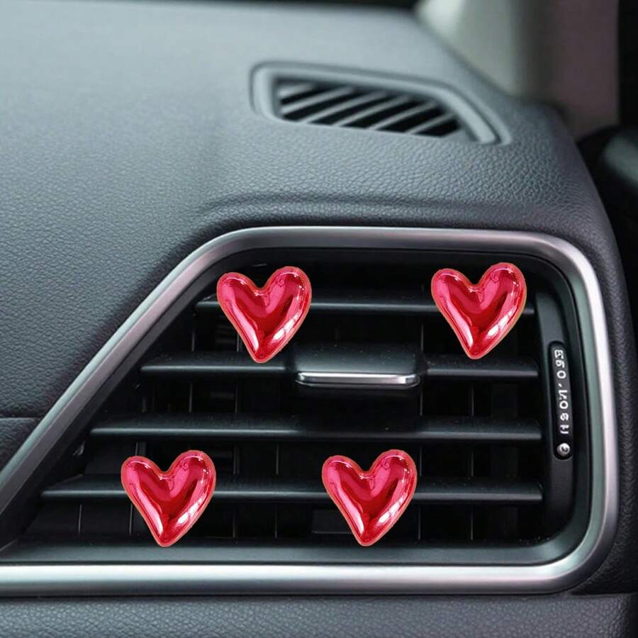 4pcs Glossy Electroplated Heart-Shaped Air Vent Clip, Cute Car Accessories, Fragrance-Free - For Decoration Only. Fashionable Design | Lightweight Metal Coated Heart-Shaped Decor, Colorful Car Accessories, Punk Style Car Parts, Handmade DIY Decoration