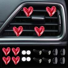 4pcs Glossy Electroplated Heart-Shaped Air Vent Clip, Cute Car Accessories, Fragrance-Free - For Decoration Only. Fashionable Design | Lightweight Metal Coated Heart-Shaped Decor, Colorful Car Accessories, Punk Style Car Parts, Handmade DIY Decoration - Electroplated Heart - View 6