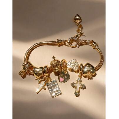 Pulsera con colgante DIY de cruz, corazón y ángel con cuentas, joya de moda como regalo para fiestas y celebraciones