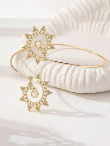 1pc Fashionable Minimalist Swirl Spiral Arm Cuff, Suitable For Daily Wear, Festivals, Vacations And Various Occasions - Gold - View 6