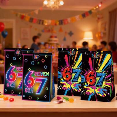 12 Túi đựng thực phẩm chủ đề bóng chày 67, túi đựng kẹo sinh nhật, túi quà sinh nhật, kèm nhãn dán, màu đen, dùng cho tiệc sinh nhật.