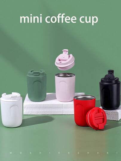 1pc Mini Stainless Steel Insulated Coffee Cup, Fashionable Gift Mug, Compact & Portable, Comfortable Grip, One-Click Open/Close, Essential For Street, Office, Coffee, Tea