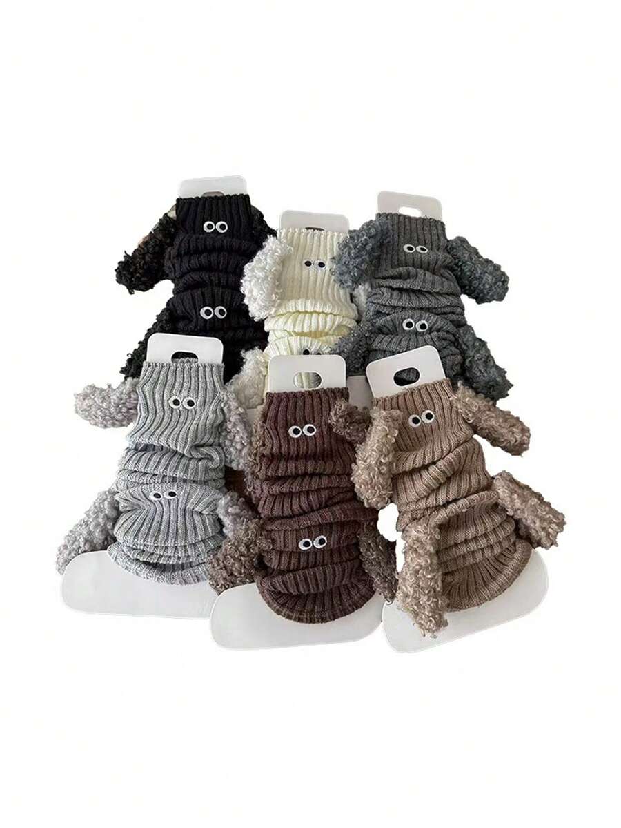 1 Pair Girls' Warm Fuzzy Puppy Patterned Leg Warmers, Cute Cartoon Knitted Leg Warmers For Autumn/Winter - Multicolor - View 1