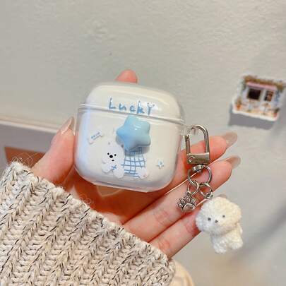 Estuche protector de silicona transparente con diseño de perro afortunado para auriculares inalámbricos Bluetooth FreeBuds 5i/6i/7i/SE4/Pro5, FreeBuds SE2/SE3. Estuche antideslizante para auriculares FreeBuds Pro3/Pro4/FreeArc con colgante