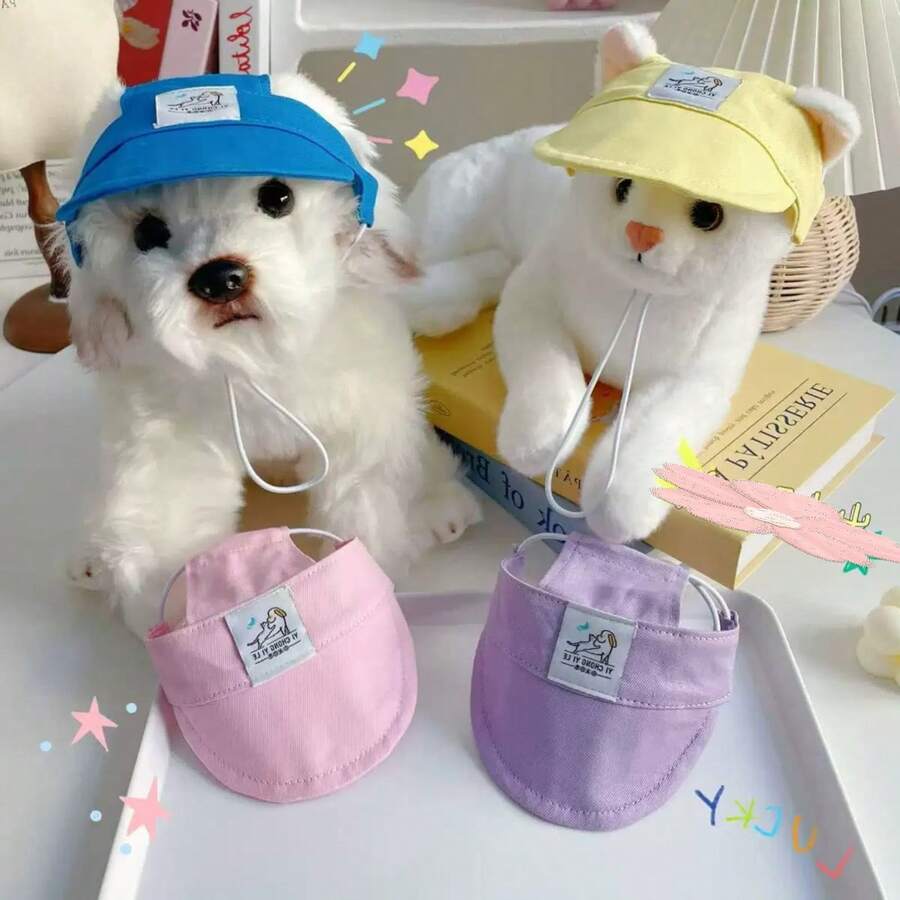 Adjustable Pet Sun Hat, Colorful Visor Cap For Cats Dogs, Breathable UV Protection Sunhat For Small/Medium Pets In Summer - Blue - View 1