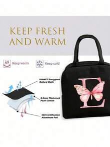 Pink Butterfly & Letter Pattern Insulated Lunch Bag, Thermal Lunch Box, Suitable For Students, Office, Camping, Picnic, School, University, Lightweight Portable Canvas Lunch Storage Bag - Multicolor - View 8