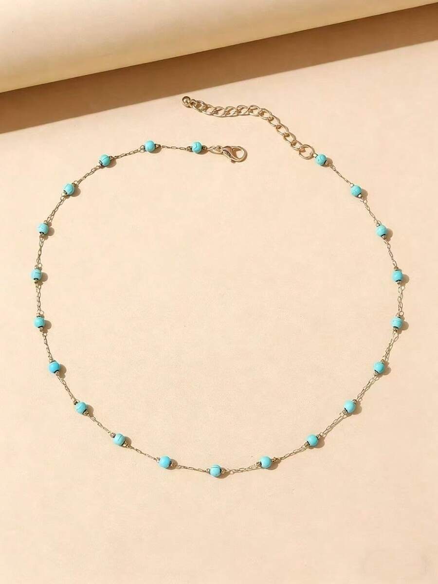 1条时尚串珠铜链项链，女款，珠子数量略有差异，长度规格以实物为准。 - 水鴨藍 - 查看 1