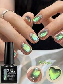 MEET ACROSS 1瓶7毫升Shadow Star竹节猫眼凝胶指甲油，绿色玻璃珠效果猫咪磁性凝胶指甲油，半永久可卸UV LED凝胶指甲油，适合秋冬季美甲DIY，适用于美甲沙龙和家庭美甲用品 - 綠色 - 查看 2