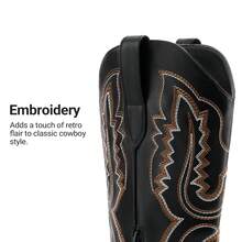 Cowboy Knee High Boots For Women Western Retro Embroidered Cowgirl Boots Fashion Narrow Square Toe Comfortable Vintage Side Zipper Tall Boots For Ladies - 黑色 - 查看 8