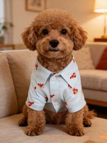 Camisa de gato con estampado de langosta a rayas, ropa ligera y transpirable para perros para primavera/verano - Celeste - Ver 9