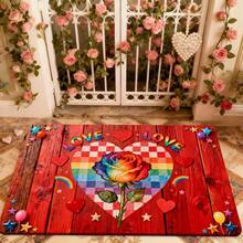 1/2/3pcs Valentine Door Mat |   Rainbow Rose Heart Design Love Theme Decorative Rug For Living Room, Bedroom, Entryway, Kitchen |   Polyester, Machine Washable, Festive Home Decoration - 彩色 - 查看 2