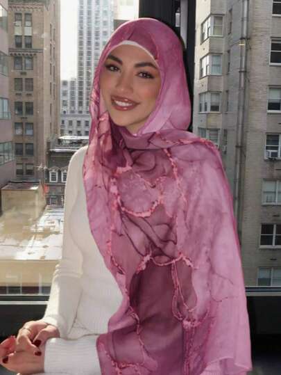 1pc Women's Bohemian Marble Pattern Hijab Scarf, Soft & Skin-Friendly, Fashion Versatile Long Scarf, Suitable For Muslim Daily Wear, All Seasons