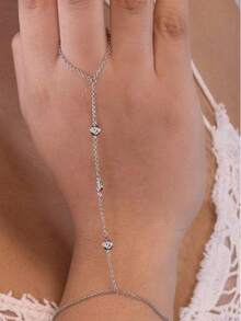 1pc Women's Gold Bracelet, Delicate Gold-Plated, Inlaid With Rhinestones, Minimalist & Fashionable, Mother's Day Gift, Adjustable Length Suitable For Festivals, Parties And Daily Wear - 1 Finger Chain - View 5