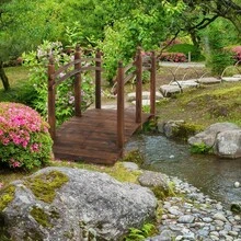 7.5"  Fir Wood Garden Bridge Arc Walkway With Side Railings, Perfect For Backyards, Gardens, & Streams, Carbonized - Carbonized - View 8