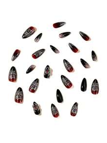 Vexy Studio 24Pcs Sexy Halloween Nails, Hot Black Red Ombre Almond Nails With Metal Spider - Nhiều màu - Xem 4